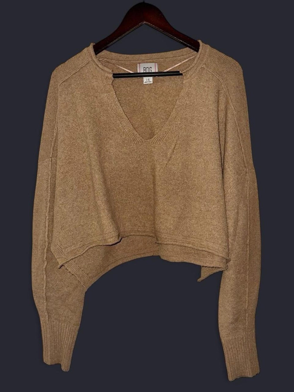 Urban Outfitters BDG Cardiff Notch V Neck Long Sleeve Soft Cozy Fall Sweater Tan